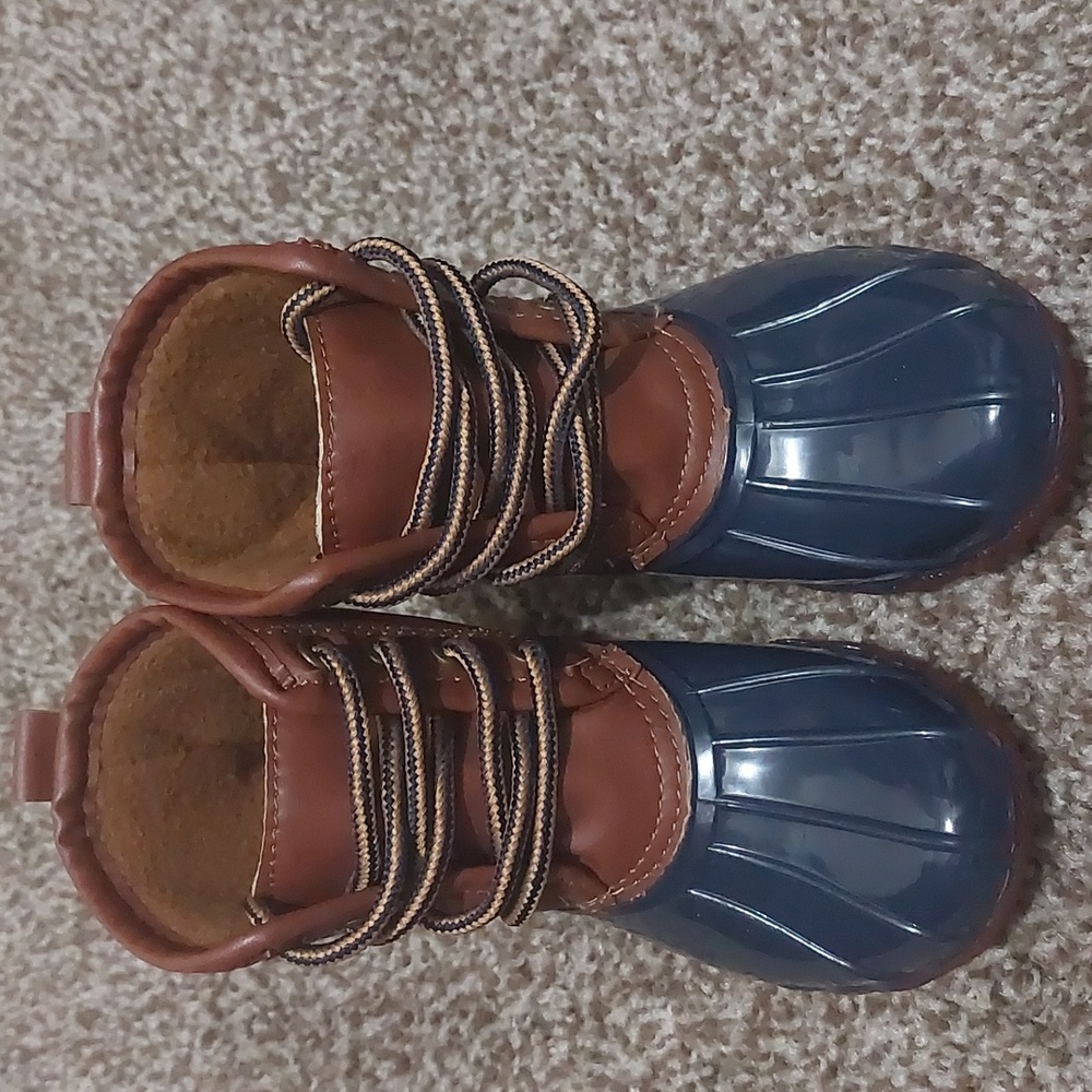 Brown and Blue Duck Boots